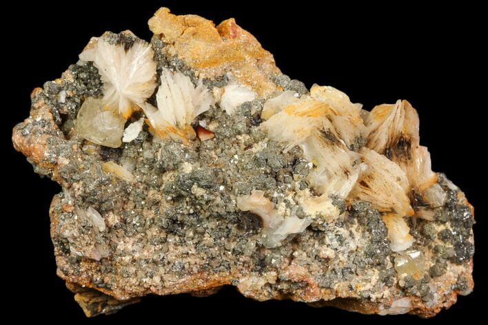 Cerussite Crystals with Bladed Barite on Galena - Morocco #82348